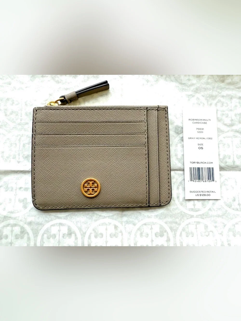 Tory Burch Robinson Card Case, Gray Heron - NWT